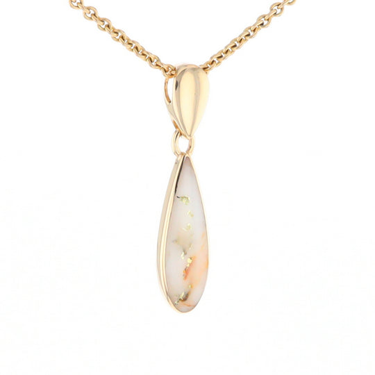 Gold Quartz Necklace Tear Drop Inlaid Pendant