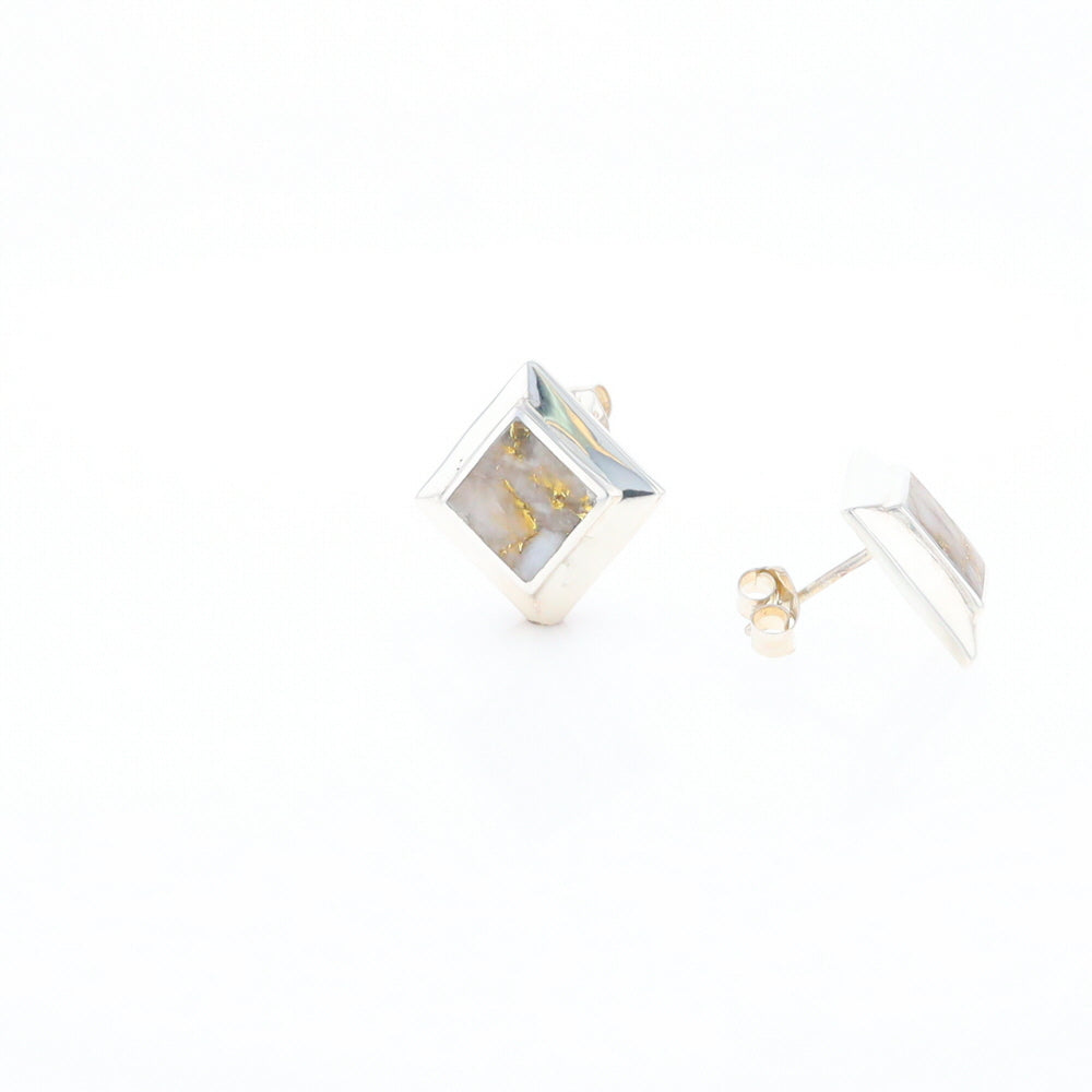 Sterling Silver Gold Quartz Inlaid Square Stud Earrings - G3