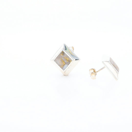 Sterling Silver Gold Quartz Inlaid Square Stud Earrings - G3