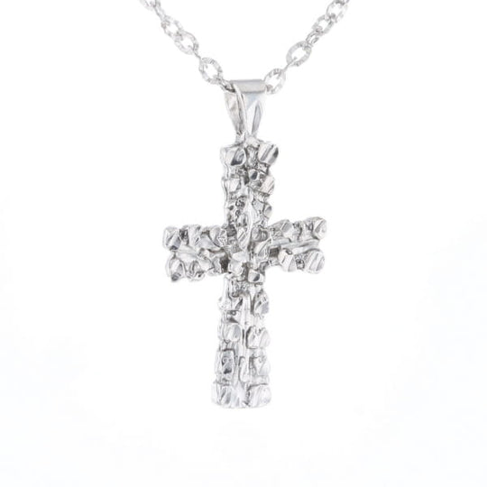 Sterling Silver Nugget Pattered Cross Necklace