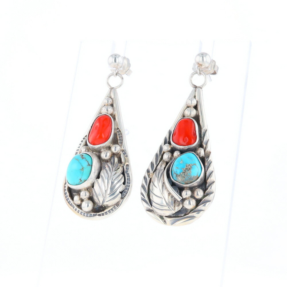 Teardrop Dangle Coral & Turquoise Earrings