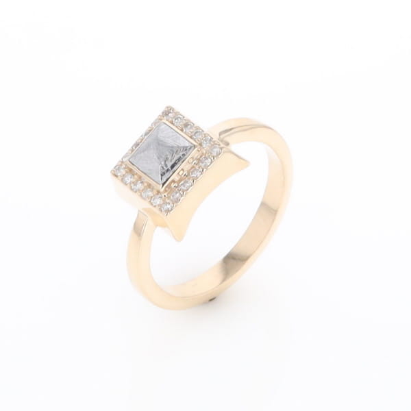 Meteorite Ring Square Inlaid Halo .14ctw Diamonds Design