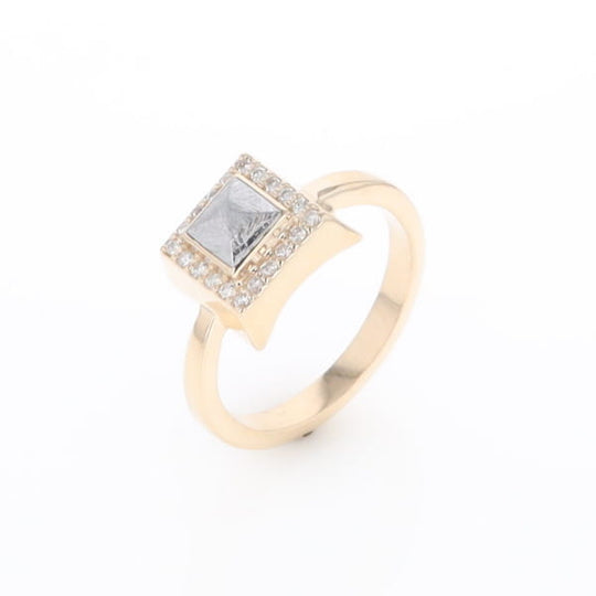 Meteorite Ring Square Inlaid Halo .14ctw Diamonds Design