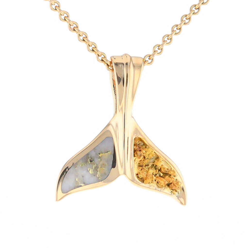 Whale Tail Necklaces Natural Gold Quartz and Nuggets Inlaid Pendant