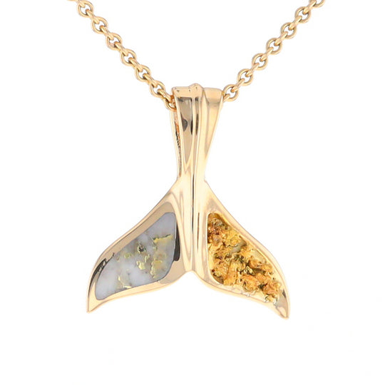 Whale Tail Necklaces Natural Gold Quartz and Nuggets Inlaid Pendant