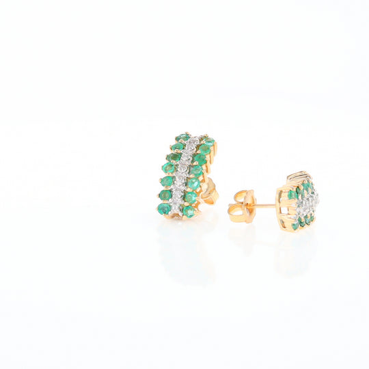 Three-Row Drop Emerald and Diamond Earrings