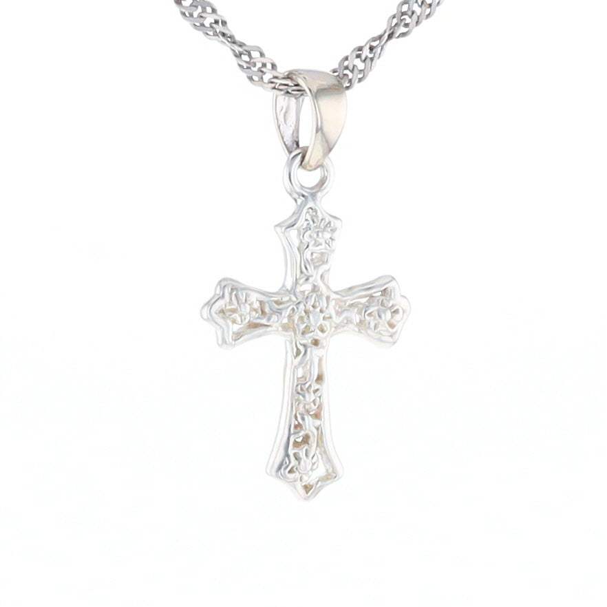 Sterling Silver Flower Cross Pendant