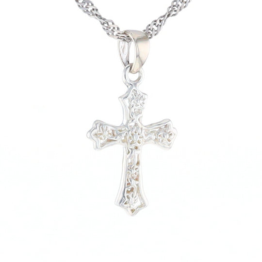 Sterling Silver Flower Cross Pendant