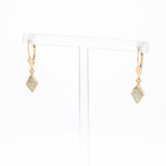 Gold Quartz Earrings Diamond Shape Inlaid Lever Backs G1