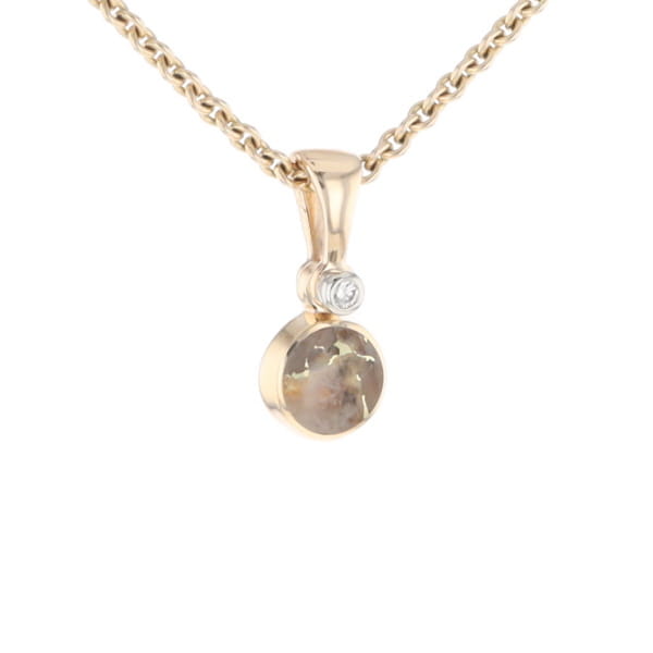 Gold Quartz Necklace Round Inlaid Pendant with .02ct Diamond