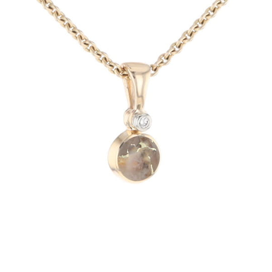 Gold Quartz Necklace Round Inlaid Pendant with .02ct Diamond