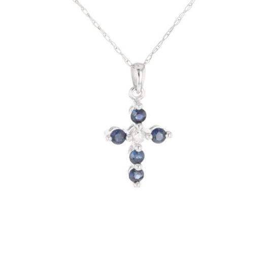 Small Blue Sapphire Cross Pendant