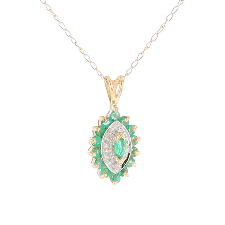 Marquise Cluster Emerald and Diamond Necklace