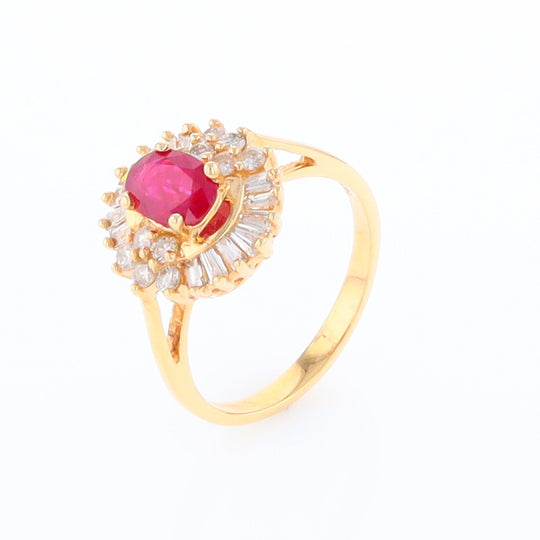 Oval Ruby Ring with Mixed Diamond Halo