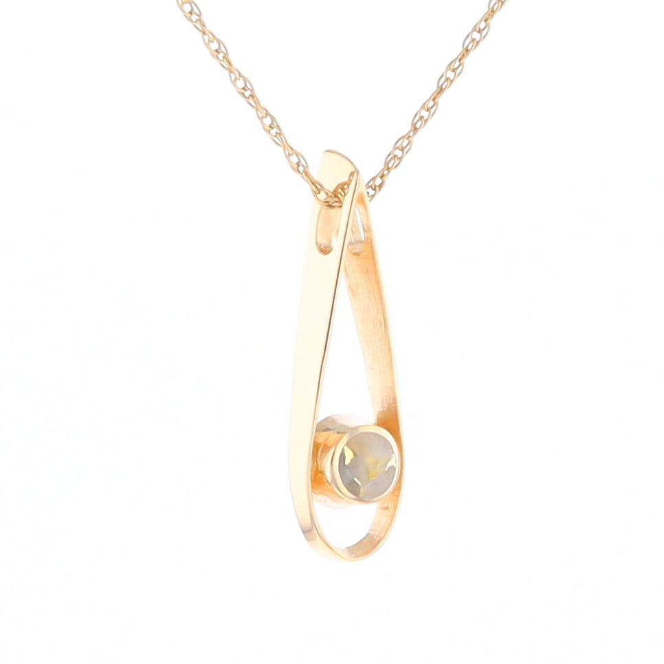 Open Teardrop Round Gold Quartz Inlaid Pendant