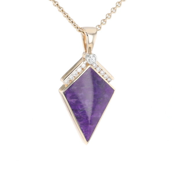 Sugilite Kite Shape Inlaid Pendant with 0.19ctw Diamonds