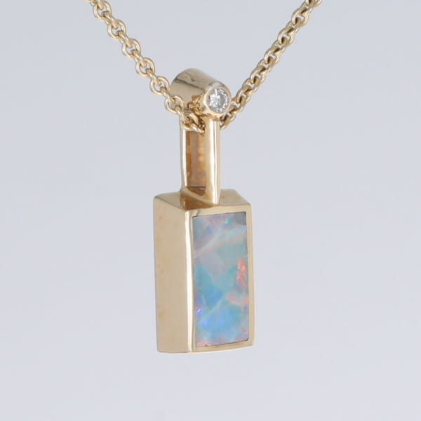 Opal Pendant Rectangle Inlaid Design with .04ctw Round Diamond