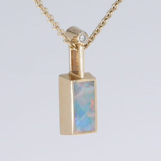 Opal Pendant Rectangle Inlaid Design with .04ctw Round Diamond