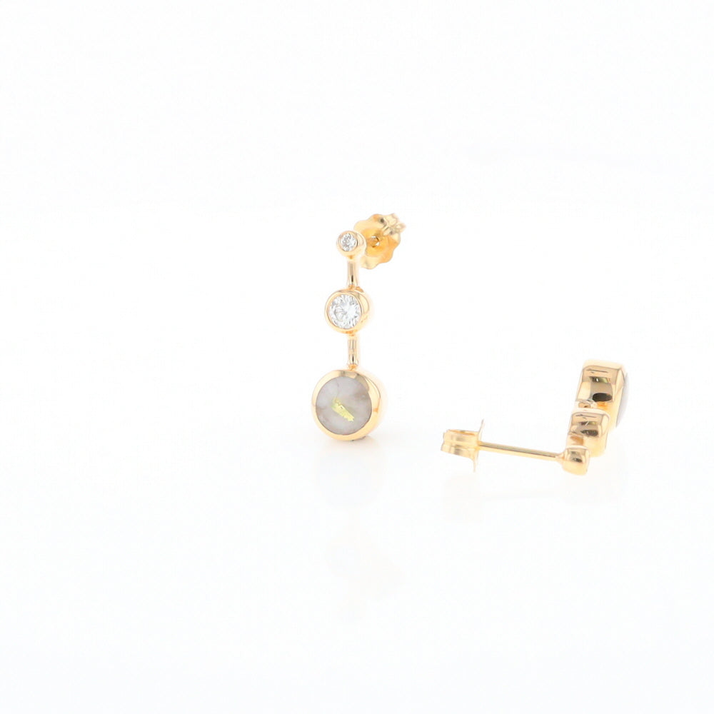 Gold Quartz Round Inlay with Diamond Accents Stud Earrings G2