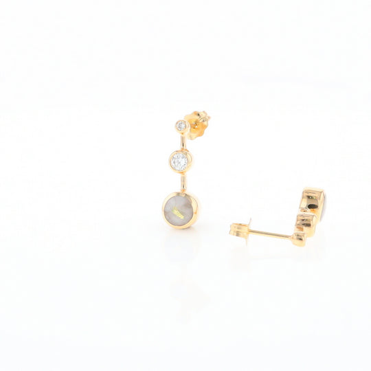 Gold Quartz Round Inlay with Diamond Accents Stud Earrings G2