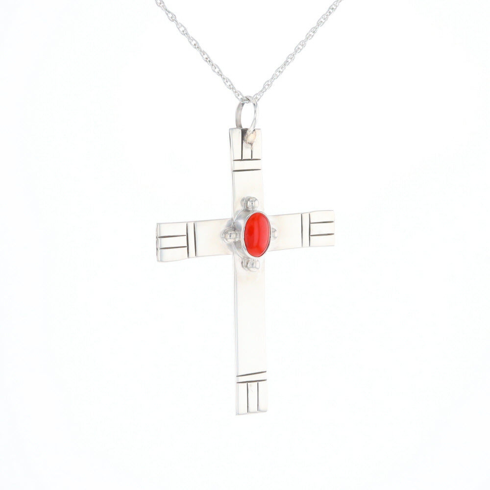 Native American Coral Cross Pendant