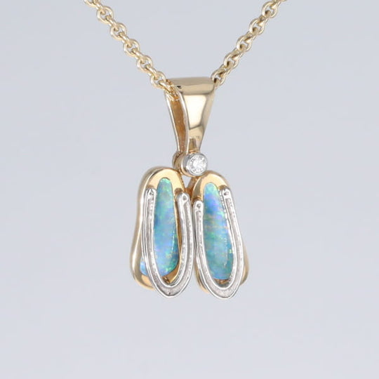 Opal Pendant Sandals Double Inlaid Design with .02ct Round Diamond