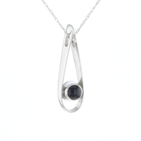 Open Teardrop Round Onyx Inlaid Pendant