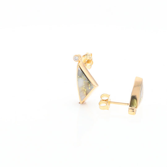 Gold Quartz Earrings Triangle Shape Inlaid with .04ct Round Diamonds - G2