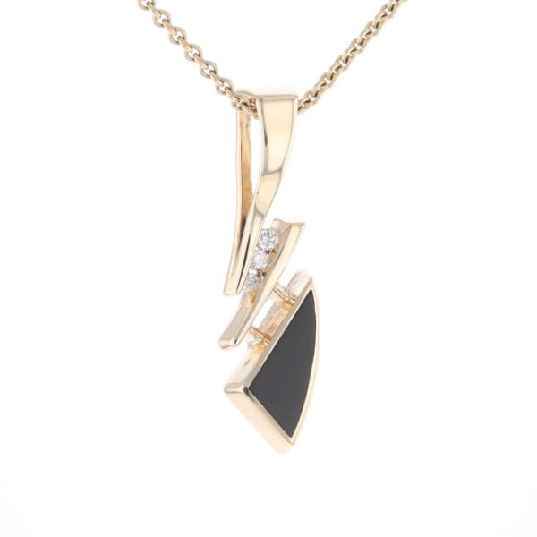 Retro Style Triangular Onyx Inlaid Pendant with .07ctw Diamonds