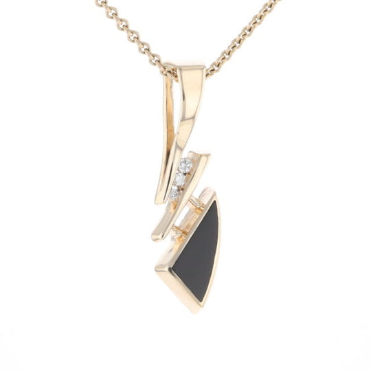 Retro Style Triangular Onyx Inlaid Pendant with .07ctw Diamonds