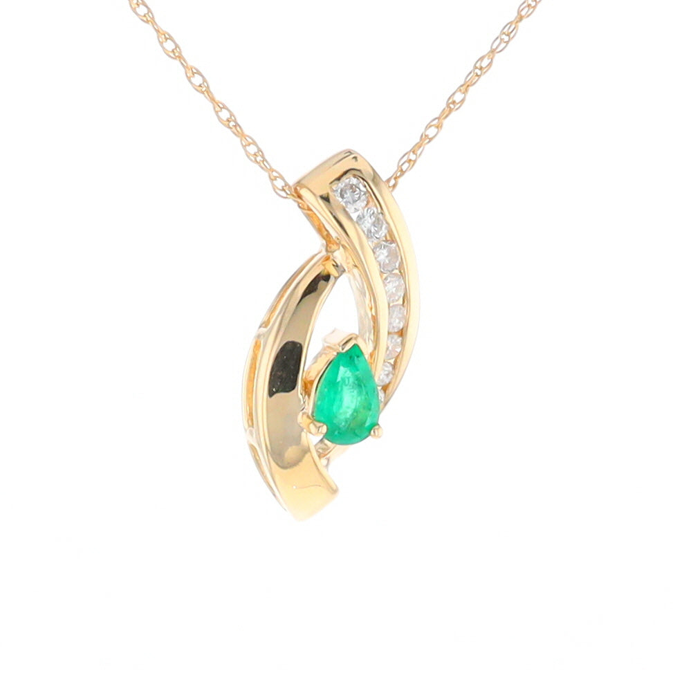 Pear Shaped Emerald Ribbon Pendant