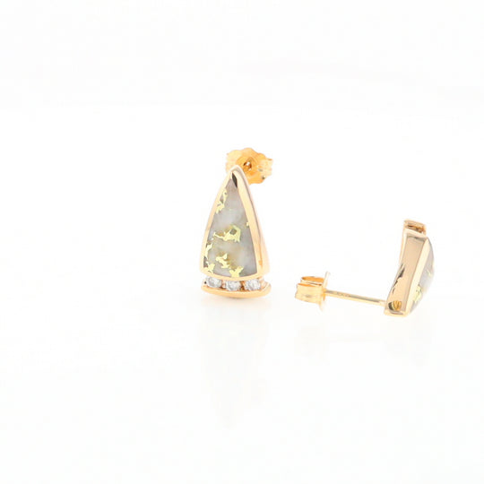 G1 Gold Quartz Earrings Triangle Shape Inlaid Design with .12ctw Diamonds