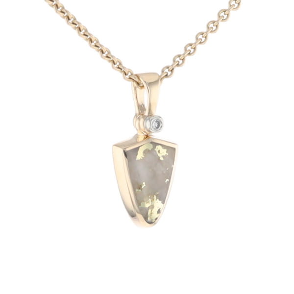 Gold Quartz Pendant Shield Shape Inlaid Pendant with .02ct Diamond