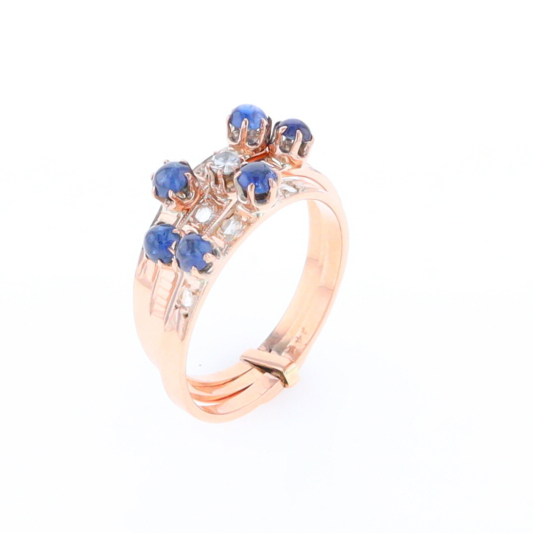 Vintage Sapphire and Diamond Stacked Trio Ring