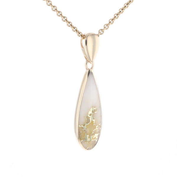 Gold Quartz Pendant Tear Drop Inlaid Design G2