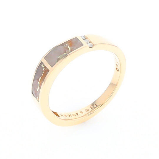 Gold Quartz Ring Double Inlaid Design with .03ctw Round Diamonds