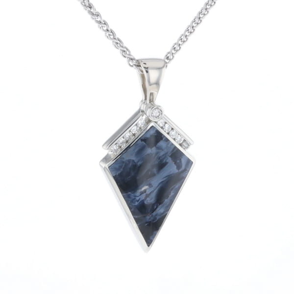 Pietersite Kite Shaped Inlaid Pendant with 0.19ctw Diamonds