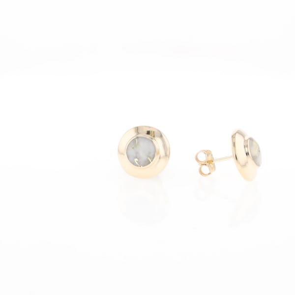 Gold Quartz Earrings Round Inlaid Design