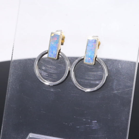 Opal Earrings Rectangle Inlaid Knocker Design Studs