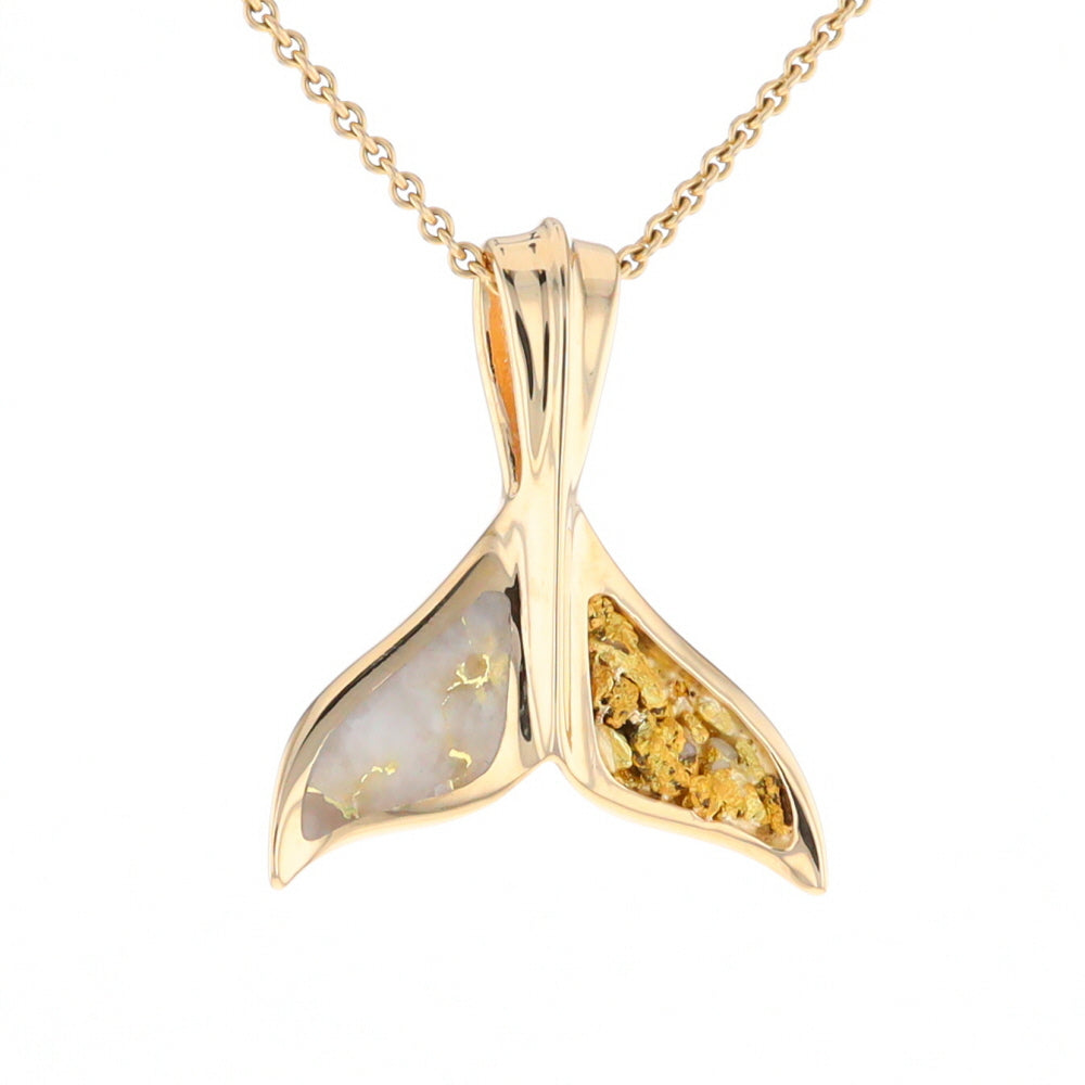 Whale Tail Necklaces Natural Gold Quartz and Nuggets Inlaid Pendant