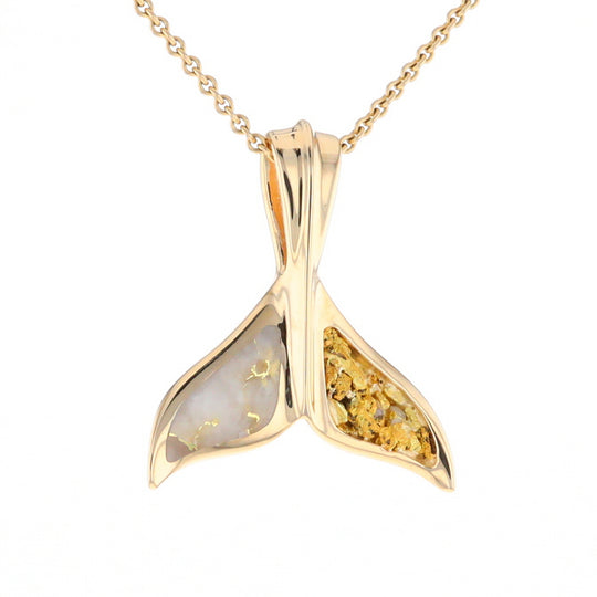 Whale Tail Necklaces Natural Gold Quartz and Nuggets Inlaid Pendant