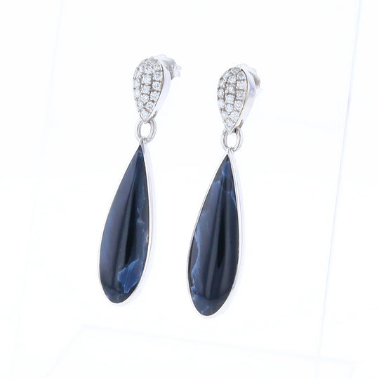 Natural Pietersite Inlaid Teardrop 0.22ctw Diamond Earrings