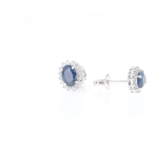 Oval Blue Sapphire Earrings With Halo