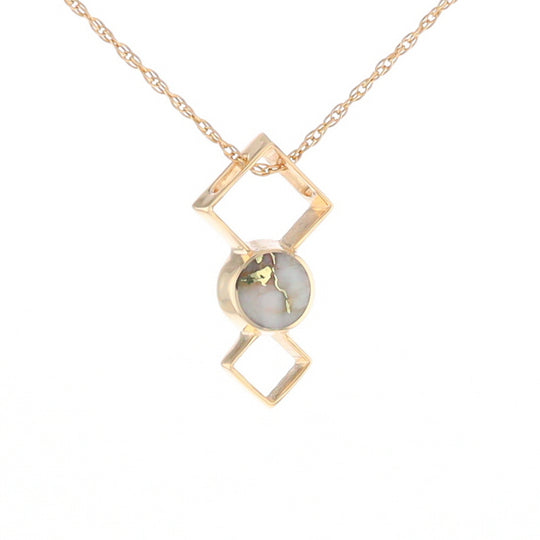 Gold Quartz Round Inlay Double Diamond Design Pendant