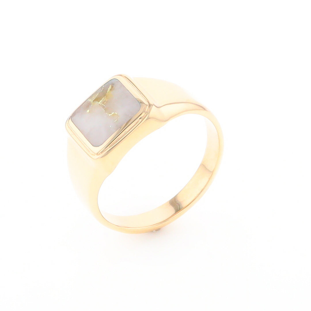 Gold Quartz Ring Square Inlaid Design