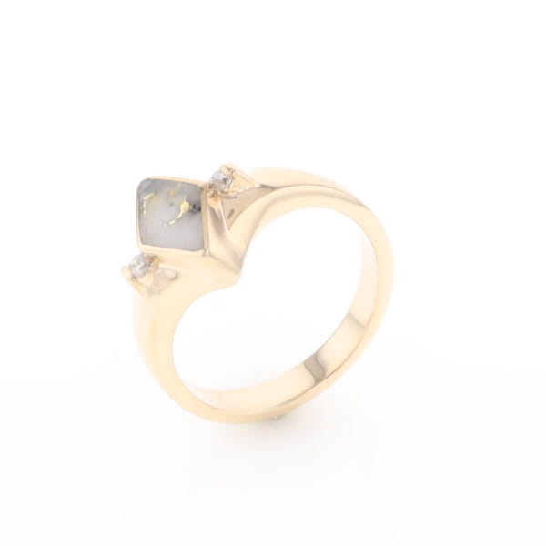 G2 Gold Quartz Ring Diamond Shape Inlaid with 0.05ctw Round Diamonds