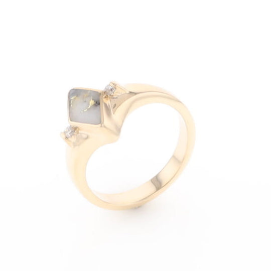 G2 Gold Quartz Ring Diamond Shape Inlaid with 0.05ctw Round Diamonds