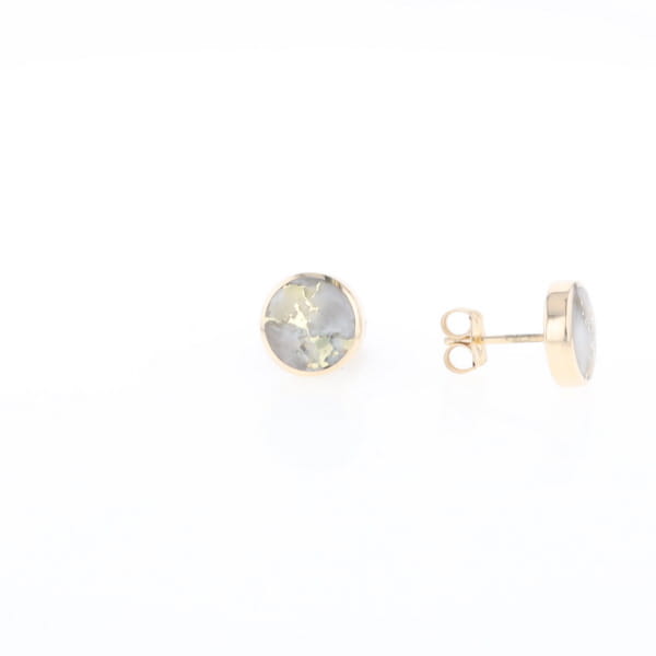 Gold Quartz Earrings 9mm Round Inlaid Studs - G2