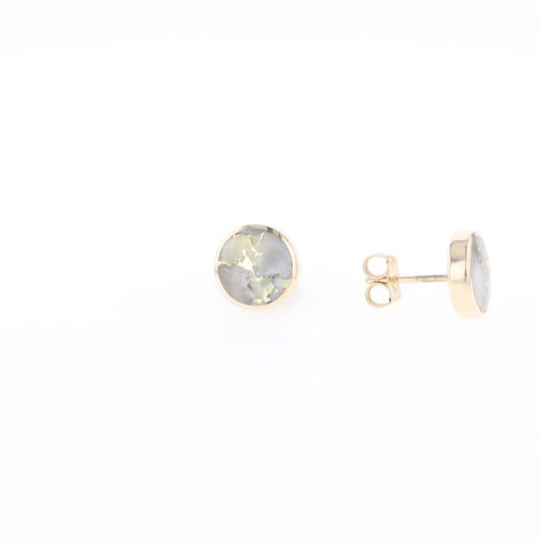 Gold Quartz Earrings 9mm Round Inlaid Studs - G2