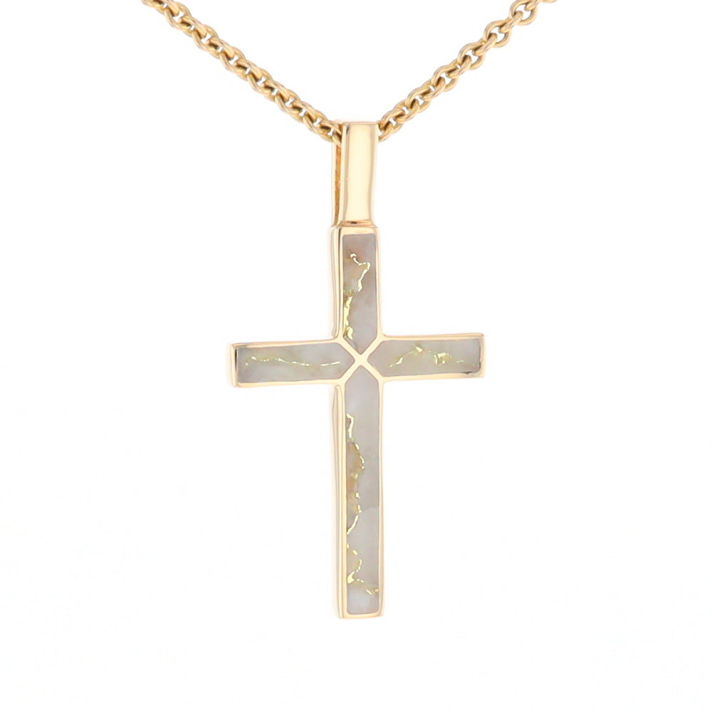 Gold Quartz Pendant 4 Section Inlaid Cross Pendant